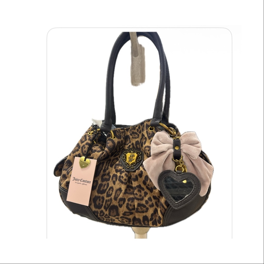 NWT Juicy Couture Leopard Cheetah Print Pink Bow Shoulder Hobo Bag